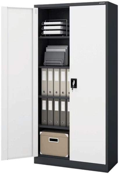 Aktenschrank abschließbar JAN - 5 Ebenen verstellbar, Flügeltüren | Metallschrank Werkstatt Mehrzweckschrank Büroschrank aus Stahl Werkzeugschrank, 195x90x40cm Anthrazit-Weiß