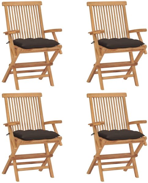 vidaXL Gartenstühle mit Taupe Kissen 4 Stk. Massivholz Teak 3065640