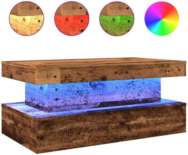 Couchtisch, Sofatisch mit LED-Leuchten Altholz-Optik 90x50x40 cm