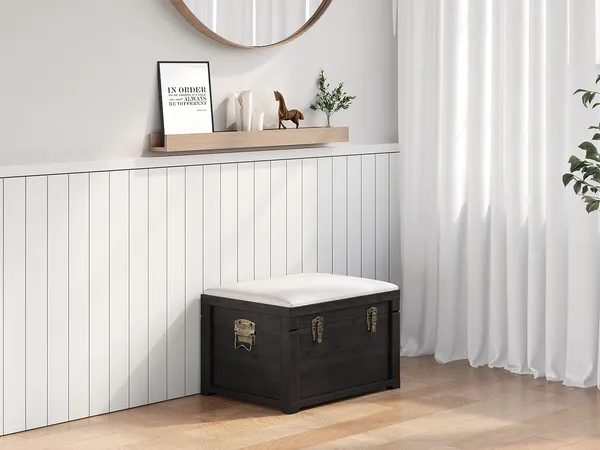 Vente-unique - TURZA Kleinaufbewahrung Holz, PlatteHolz, PlatteStoff Schwarz - B 40 cm x H 53 cm x L 80 cm
