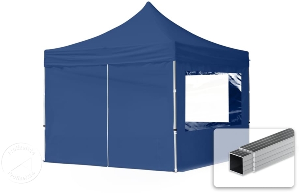 3x3 m Faltpavillon, ECONOMY Alu 32mm, Seitenteile mit Panoramafenster, blau