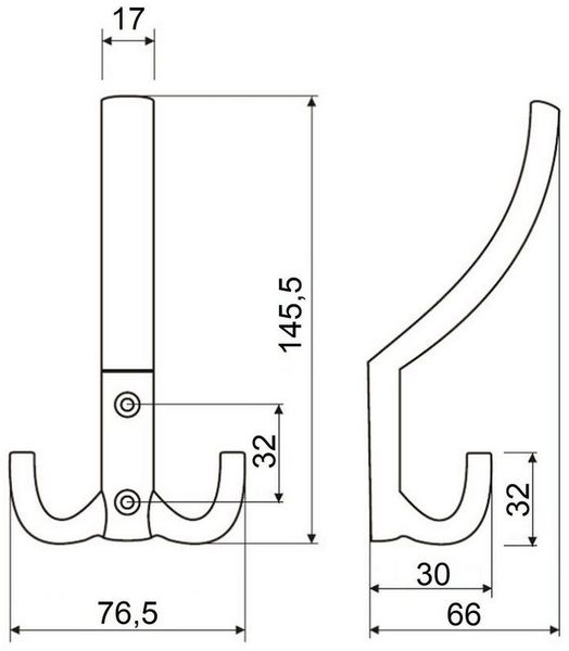 SO-TECH® Garderobenhaken JULIE STRONG - extra stabile Ausführung - Lochabstand 32 mm (1 St), Variante lang, Höhe 145,5 mm, Schwarz matt
