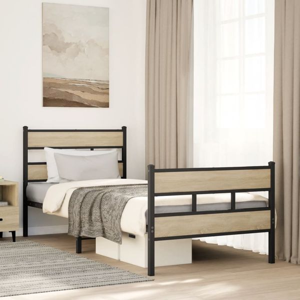 vidaXL Metallbett ohne Matratze Sonoma-Eiche 90x200 cm 4017113
