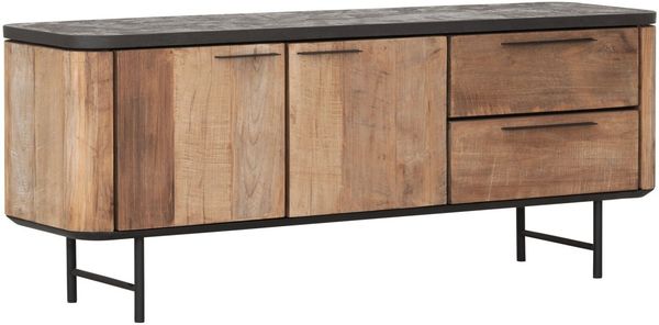TV Board Soho aus recyceltem Teakholz, modernes Design, naturfarben, 150 cm breit, Metallgestell