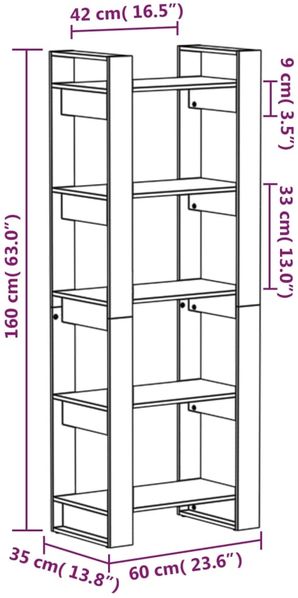 vidaXL Bücherregal/Raumteiler Grau 60x35x160 cm Massivholz 813891 Bild 8