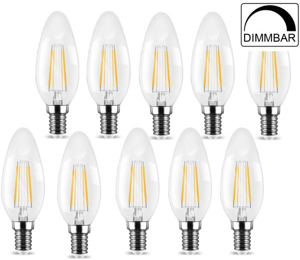 5x Dimmbare 4W E14 LED Leuchtmittel Birne Kerze Form 35 470 Lumen klar Glas Warmweiß 2700K