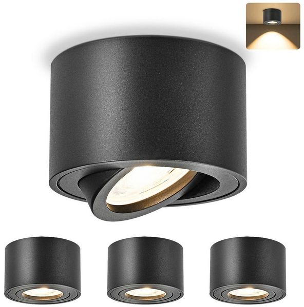GeyouLux LED Aufbaustrahler LED Aufbauspot, Aufbaustrahler, Deckenspots Ø80x50 mm Rund, Warmweiß, LED Modul 230V 30° Schwenkbar Extra Flach Aufputz Spots 4 Stück