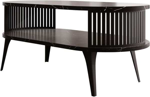 Couchtisch Rajkon Oval (Farbe: Schwarz / Black Pietra Grigia)