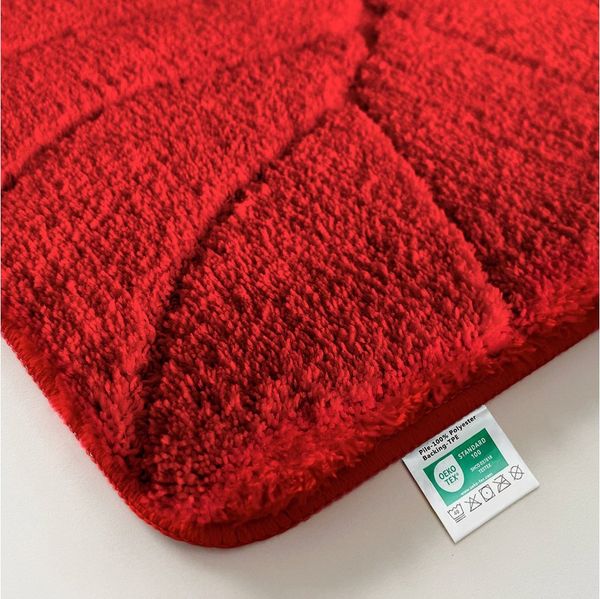 Floordirekt Badematte Maris – Flauschiger Badteppich, Blattstruktur, rutschfest & waschbar, rutschhemmend beschichtet, fußbodenheizungsgeeignet, schnell trocknend, Polyester, für Fußbodenheizung geeignet, dichter Flor, 40x60 cm, Rot