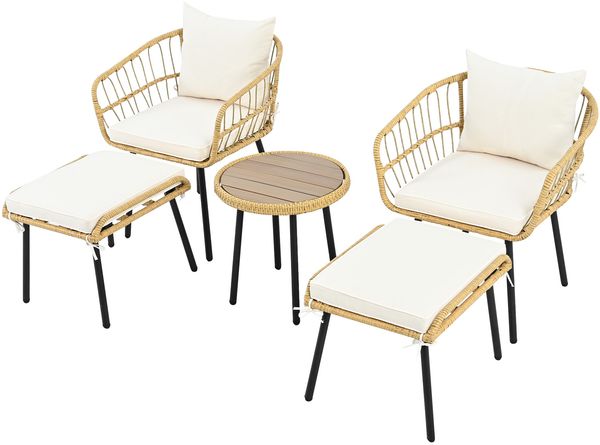 LVHOM 5-teiliges Gartenmöbel Set, Balkonmöbel Set Rattan mit Kissen, Balkonset Polyrattan für 4 Personen, Sitzgruppe Terrassenmöbel Loungemöbel, Beige Bild 3