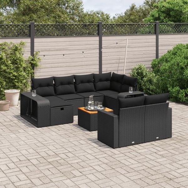 vidaXL 11-tlg. Garten-Sofagarnitur mit Kissen Schwarz Poly Rattan 3266255