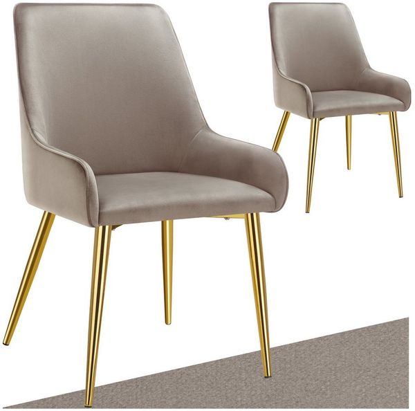 tectake Esszimmerstuhl Polsterstuhl in Samtoptik, gepolstert, 52 x 61 x 89 cm (Küchenstuhl Avane in taupe, 2 St), pulverbeschichtete Stahlbeine, bodenschonend, Belastbarkeit 120 kg