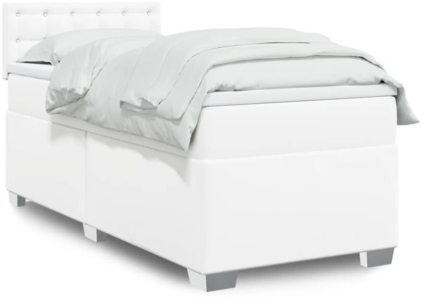 vidaXL Boxspringbett mit Matratze Weiß 90x200 cm Kunstleder 3288405