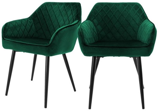 ML-DESIGN Stuhl Esszimmerstühle mit Rücken- & Armlehne moderne Design Küchenstühle (2 St), Polsterstuhl Esstischstühle 2er Set Küchenstuhl Samt Dunkelgrün