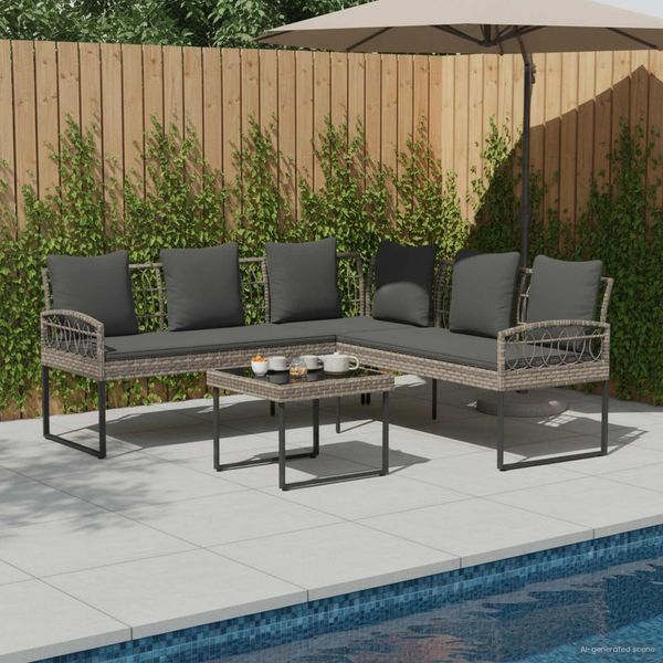 vidaXL Garten-Sofaset mit Kissen 2 pcs Grau Polyrattan und Stahl 42026819