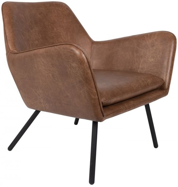 White Label Living Bon Lounge Sessel Braun in Lederoptik