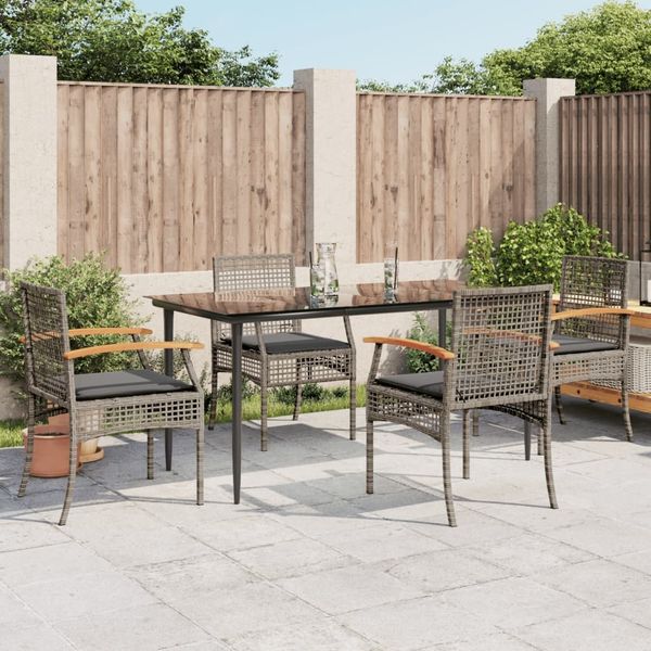 vidaXL 5-tlg. Garten-Essgruppe mit Kissen Grau Poly Rattan 3213613