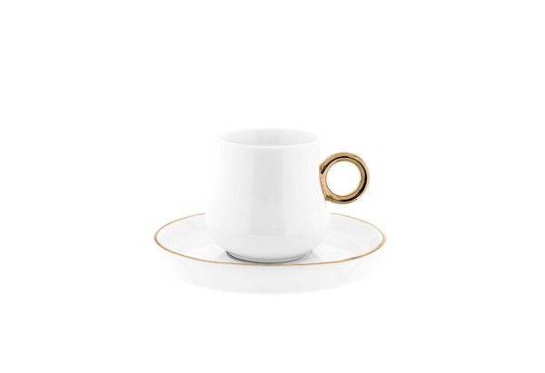 Mulex 12 Teiliges Set Mokkatassen mit Untertasse aus Porzellan Mokkaservice 100 ml Weiß/Gold
