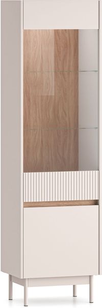 Selsey 'Dunea' Vitrine 2-türig, Glasfront & LED, Kaschmirgrau/Eichenoptik, 55 cm