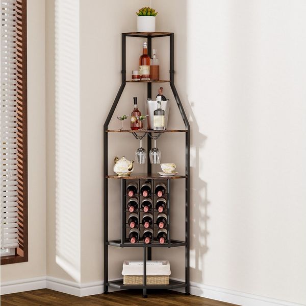 Yorbay Weinregal Eck-Weinregal Glashalter & Weinfach, Industrial Bar-Schrank