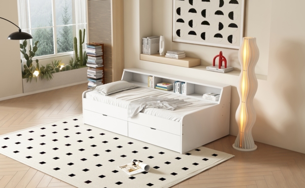 Merax 90*200 cm Schlafsofa Daybett Tagesbett, einzeln, mit zwei Schubladen, mit Staufach, weiß Bild 7