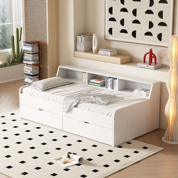 Merax 90*200 cm Schlafsofa Daybett Tagesbett, einzeln, mit zwei Schubladen, mit Staufach, weiß Bild 3