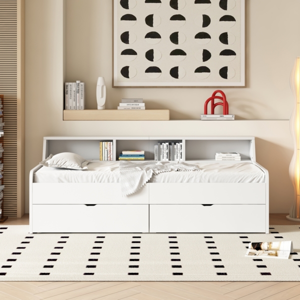 Merax 90*200 cm Schlafsofa Daybett Tagesbett, einzeln, mit zwei Schubladen, mit Staufach, weiß Bild 2