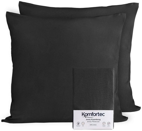 Komfortec 100% Baumwolle Kissenbezüge 2er Set 40x60 cm, Superweicher Premium Jersey Kopfkissenbezug 150 g/m², Kissenhülle, Schwarz
