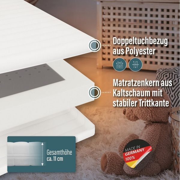 Kindermatratze Kindermatratze BeCo Kaja, ergonomisch, hygienisch und strapazierfähig, Beco, 11 cm hoch, Note GUT (2,2) der Preistipp bei Stiftung Warentest (Ausgabe 09/2024)