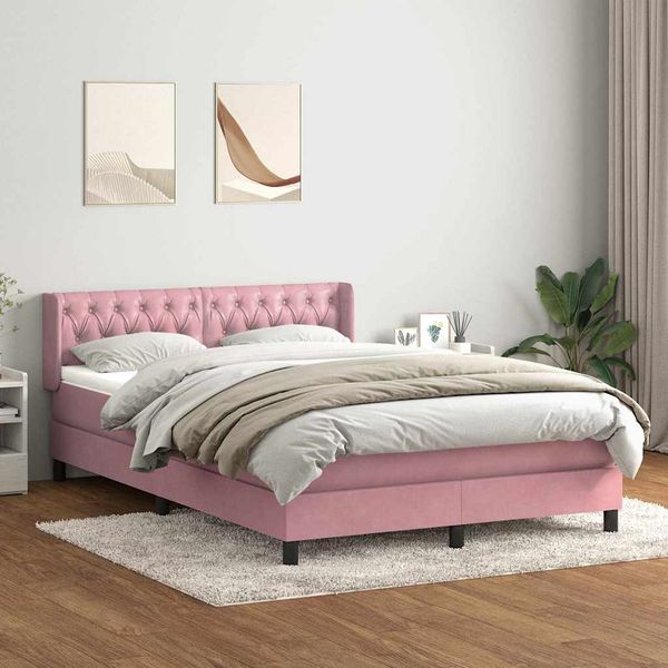 vidaXL Boxspringbett mit Matratze Rosa 140x210 cm Samt 3318368