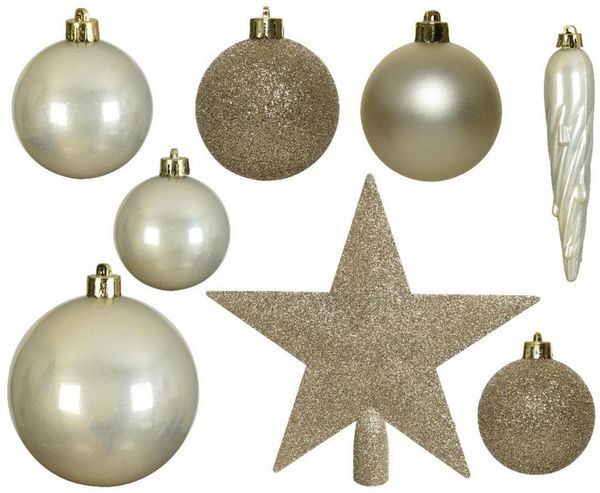 MARELIDA Weihnachtsbaumkugel Christbaumkugeln Weihnachtskugeln mit Stern Baumspitze creme 33St. (33 St)