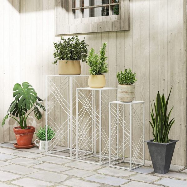 Outsunny Blumenständer 50/60/70 cm hoch (stapelbar Pflanzenregal, 3 St, Pflanzenständer), für Wohnzimmer, Garten Balkon Deko, Weiß