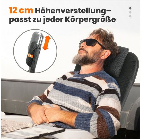 HOMECALL Klappstuhl Hochlehner Campingstuhl Gartenstuhl Gepolstert Faltstuhl Balkonstuhl (150 KG Belastbar Erstellbare Kopfstutze Anglerstuhl,Groß und Hoch, 1 St), mit 6-Fach Verstellbare lehne, für Camp Garten Balkon Bild 4