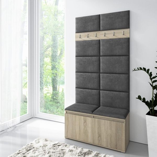 Garderoben-Set Luka mit Schuhregal und Polsterplatten, Ideal für Flur und Eingangsbereich (Sonoma Eiche, Trinity 15), 215 x 40 x 100 cm