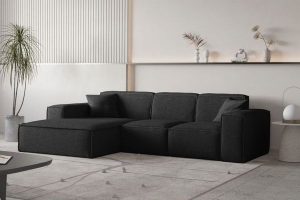 LAGERDEAL Ecksofa Designersofa CELES PREMIUM Stoff Ascot Bukla Schwarz Ottomane Links