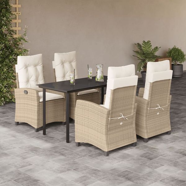 vidaXL 5-tlg. Garten-Essgruppe mit Kissen Beige Poly Rattan 3212815