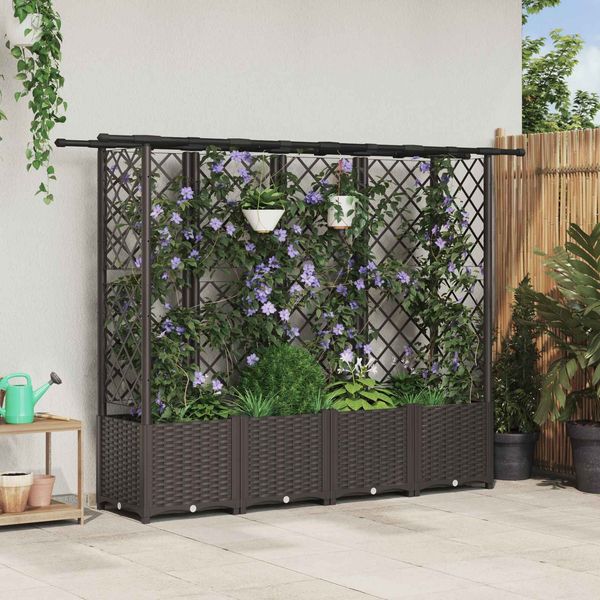 vidaXL Hochbeet mit Rankgitter und Dach Braun 202 x 40 x 136 cm PP 42032526
