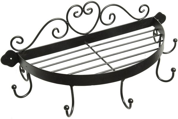 Wandregal Halbrund aus Schmiedeeisen mit Haken 39x21x16 cm schwarz