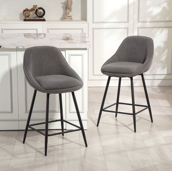 Barhocker-Set mit drehbarem Sitz, Cordbezug und Stahlgestell in Grau, 52 x 49 x 88 cm – Sitzhöhe 65 cm