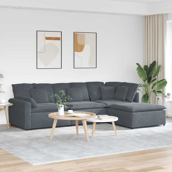 vidaXL Modulares Sofa mit Fußhocker Kissen Samt Dunkelgrau 3321190