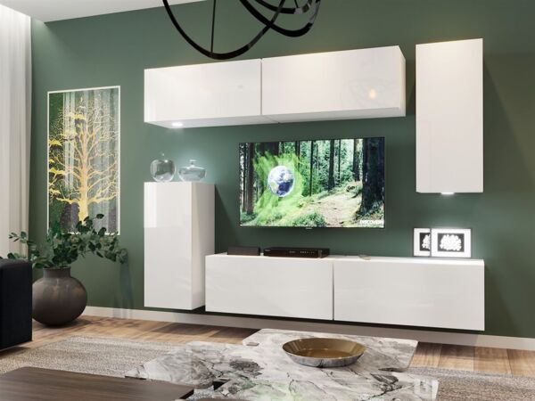 Mediawand Wohnwand 6 tlg - NEXI XL 38 - Weiss Hochglanz inkl. LED
