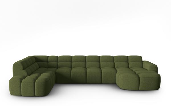 Micadoni Panorama Ecksofa Lisa 7-Sitzer Links Strukturierter Stoff Sorella Grün Melange