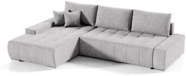 Ecksofa Sofa mit Schlaffunktion VOGAR Stoff Aston Silbergrau Ottomane Links