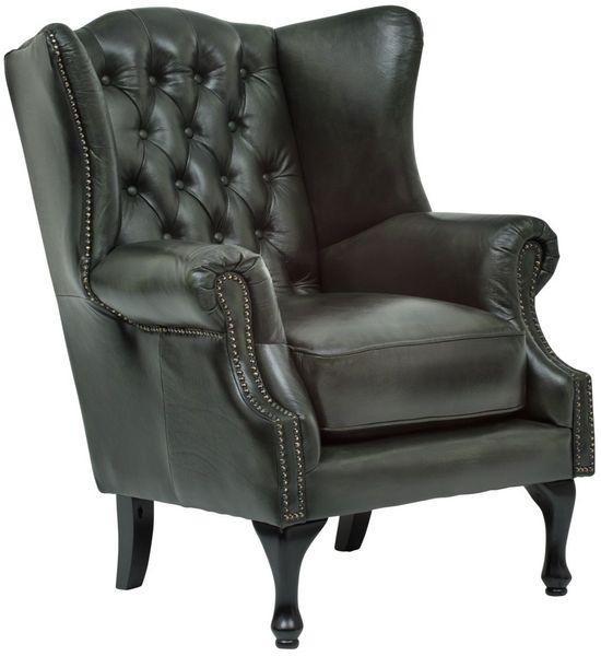 Eleganter Chesterfield Sessel Pittsfield in Antik Grün, Echtleder mit Federkern, 89x104x79cm - Ideal für Wohnzimmer & Büro