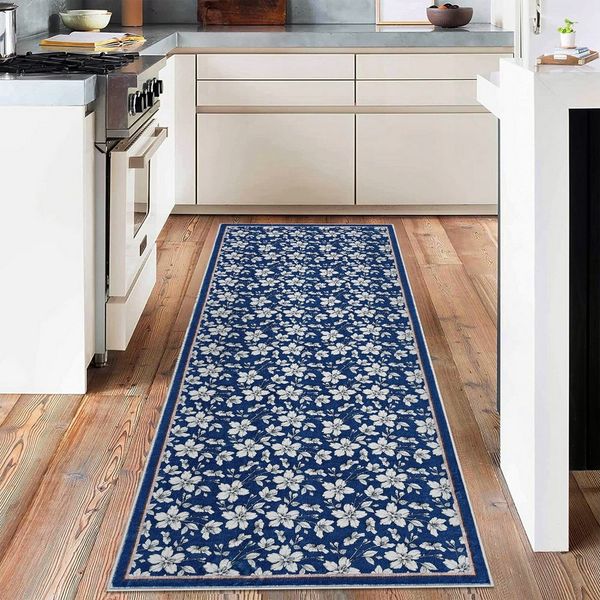 GarveeMore Teppich Wohnzimmerteppiche Vintage Blumen Kurzflor Waschbarer Teppiche