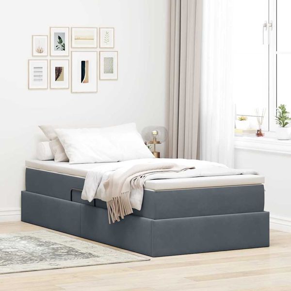 vidaXL Aufbewahrungsbett mit Matratze Dunkelgrau 90 x 200 cm Samt 3370276
