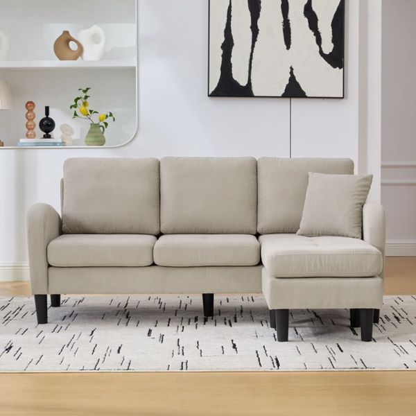 3-Sitzer Ecksofa B 166 x T 118 x H 77 cm, modular mit Cordbezug und flexibler Chaiselongue