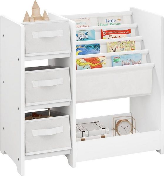 EUGAD Kinderregal, 1-tlg, mit 3 Aufbewahrungsboxen, aus MDF Weiß