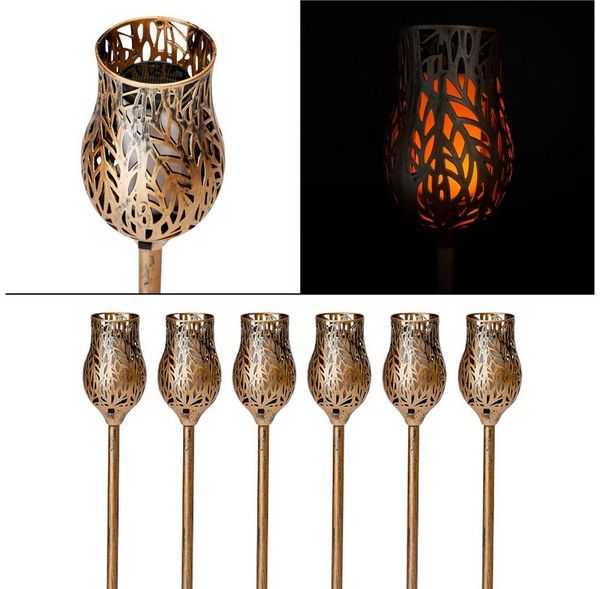 Online-Fuchs LED Solarleuchte für draußen - 6 Fackeln mit Flamme - Solar Lampen als Gartendeko, realistischer Flammeneffekt, gelb/oranger Feuereffekt, aus Kunststoff gefertigt und in Vintage Optik gehalten