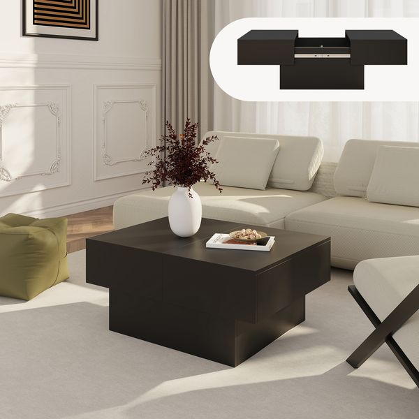 Ausziehbarer Couchtisch Lens 80x60x36 cm Schwarz [en. casa]